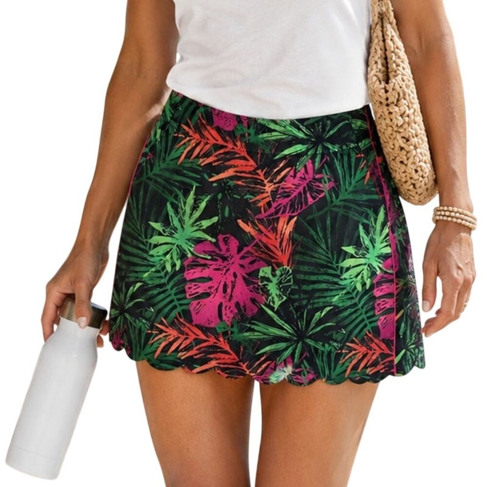 Lady Hagen Tropical Palm Skort Womens Size 4 Navy Green Activewear Tennis Golf